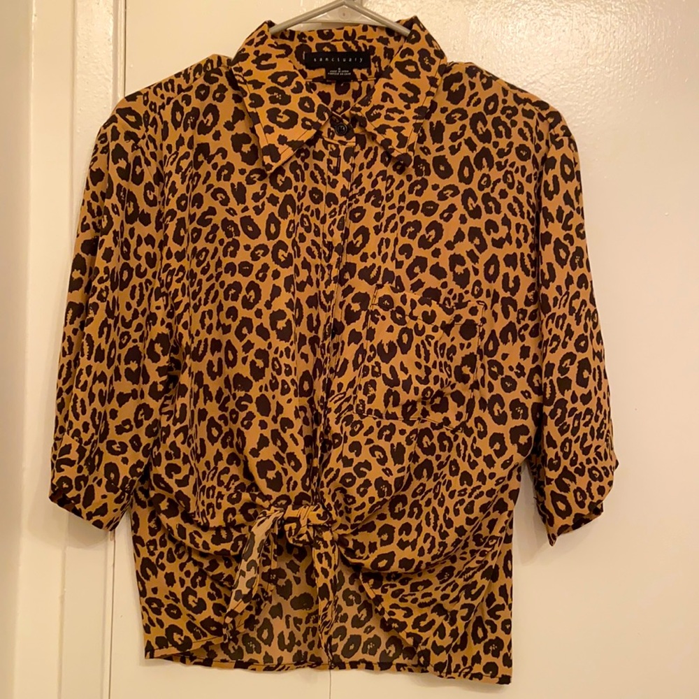 Short-sleeve Button Down Leopard Blouse NWOT